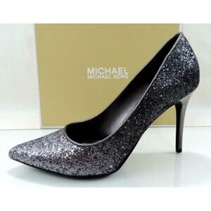 MICHAEL Michael Kors Claire Pump Heels Glitter Fabric Gunmetal Grey